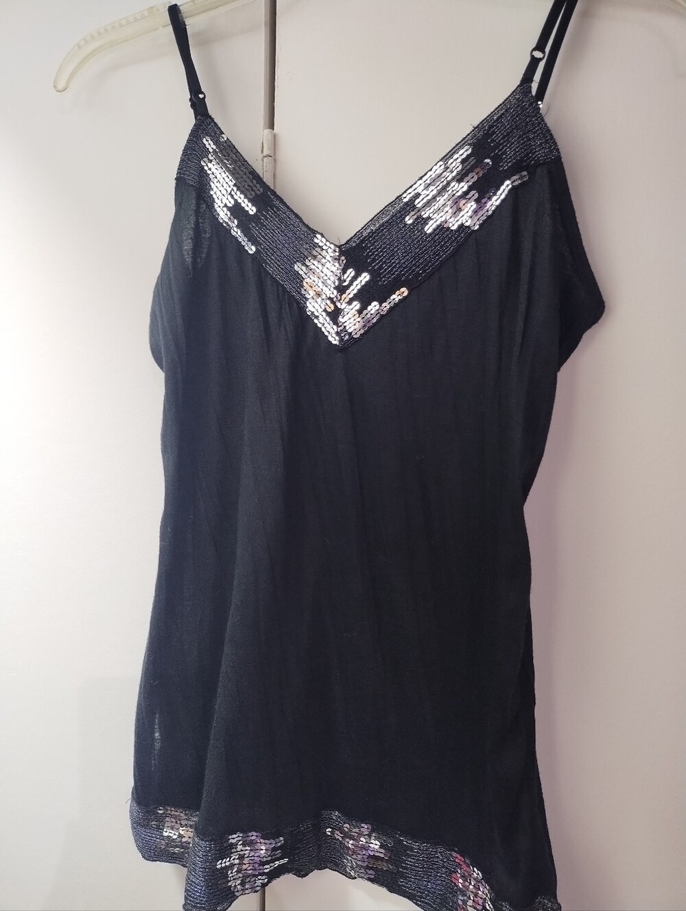 Toska Black Camisole with Silver Sequin V-Neck